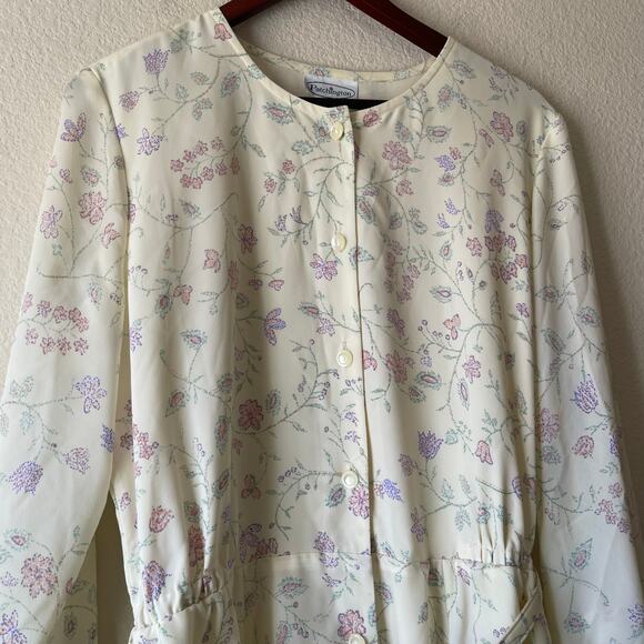 Vintage 80s patchington cream with purple floral print shirt dress‎ midi large - Picture 5 of 8